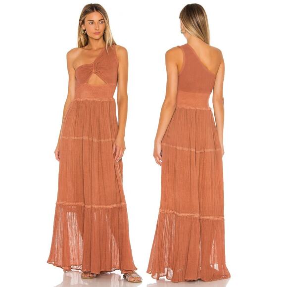 Jen's Pirate Booty Iberian Maxi Dress One Shoulder Smocked Cut-Out Rust Size XS - Picture 1 of 12